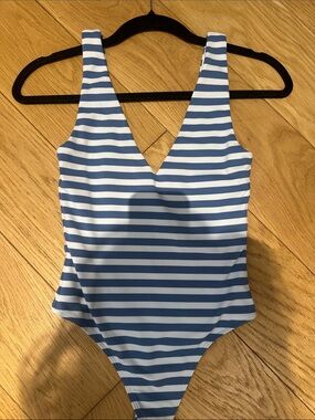 Womens Blue & White Striped One-Piece